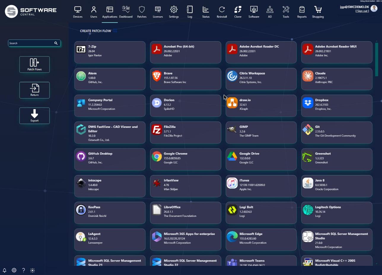 Application Manager with an overview of the applications available from Robopack