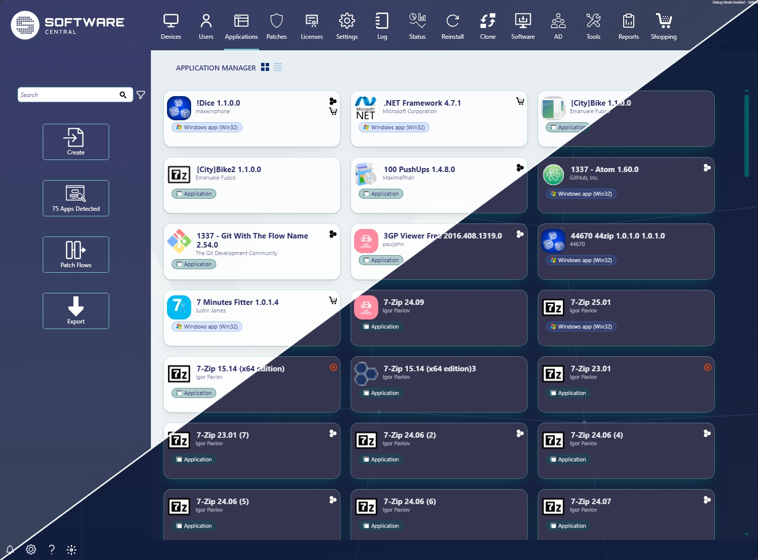 SoftwareCentral shown in light and dark mode