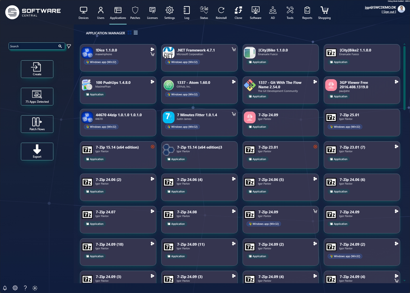SoftwareCentral in dark mode