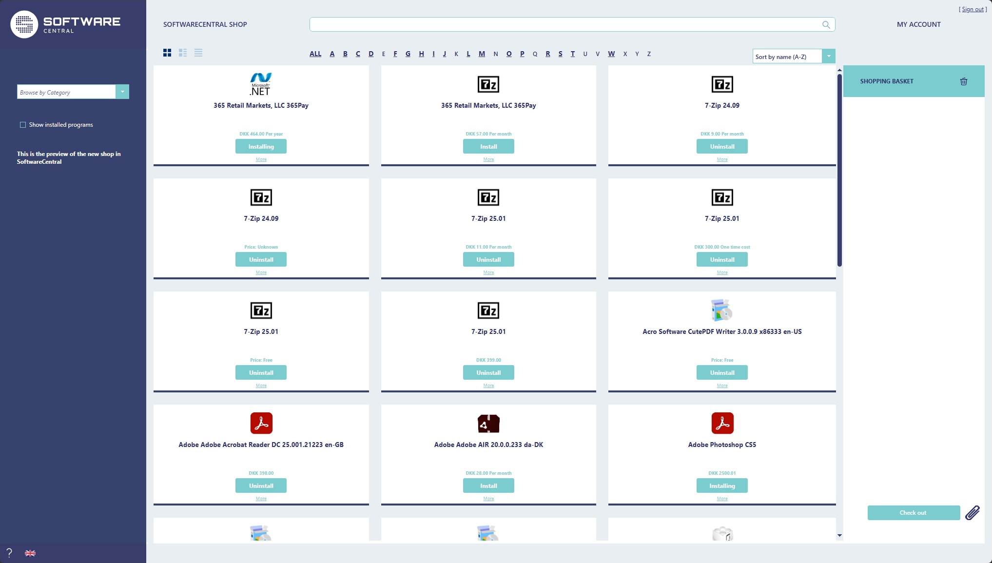 The SoftwareCentral shop as it is today, showing the application catalogue