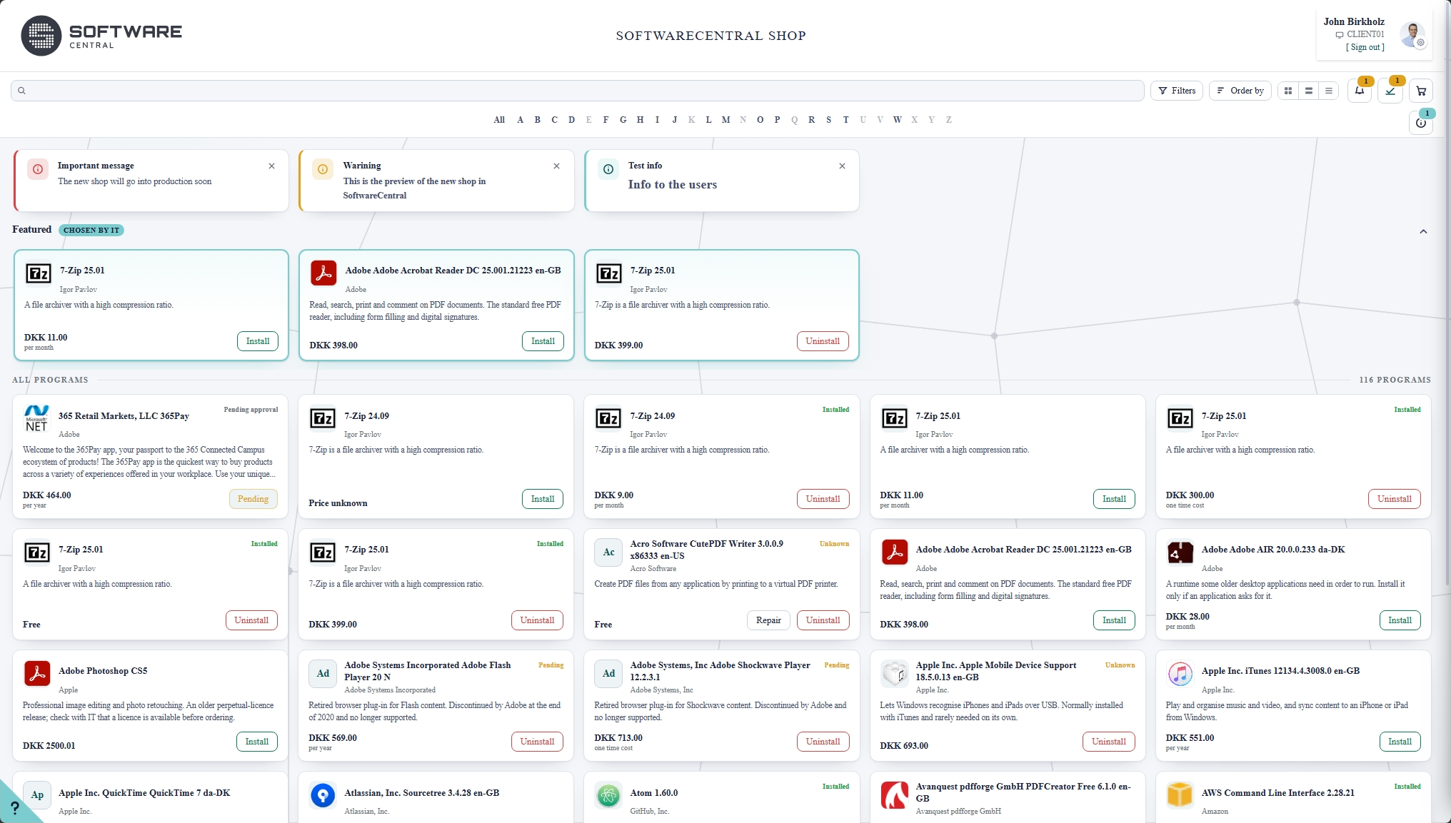 The new SoftwareCentral shop in light mode