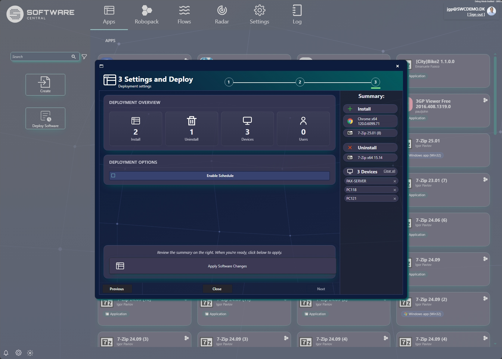 Deploy wizard step 3 — settings and deploy
