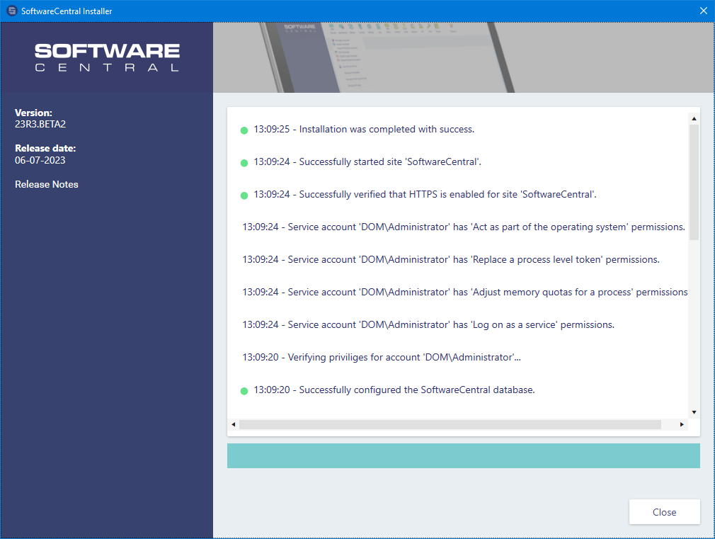 Installer completion screen