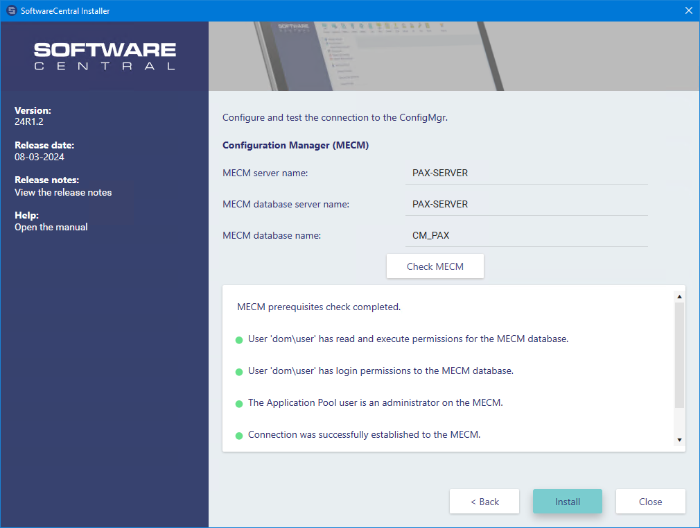 MECM details screen with Check MECM result