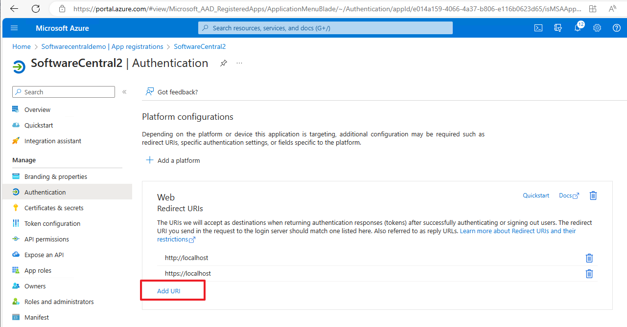 App registration Redirect URIs with the new host name